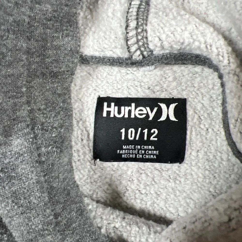 Hurley Pullover Hoodie Boys 10-12 Gray Fleece Lined Graphic Kangaroo Pocket